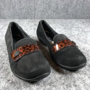 Dansko Loafer Shoes Womens Size 8.5-9 Black Suede Leopard Strap Comfort Flats